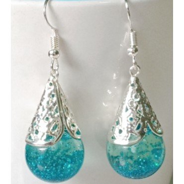 Silver Blue Droplets ( Earrings )