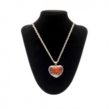 Natural Flower Heart Necklace Pendant (Red)